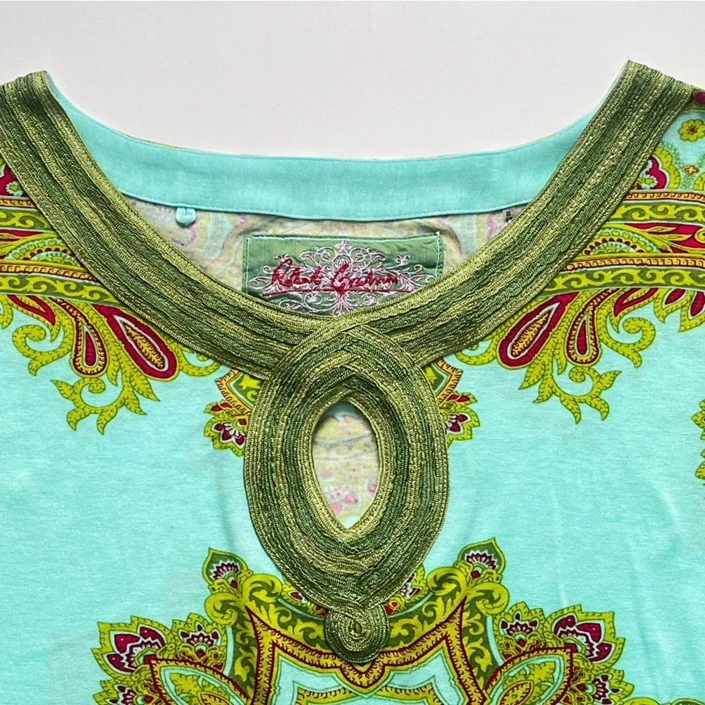 Robert Graham Paisley Print Top Embroidered Keyhole Trim Neckline Size XS - Picture 2 of 7